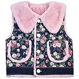 Peacolate 2-10 Jahre Winter Kleine Mädchen Verdicken Samt Druck Floral Denim Weste, Blume -1, 128