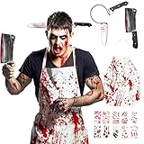 QIURUYUE Halloween Schlächter Kostüm, Metzger Kostüm Herren & Damen, Halloween Horror Doktor Kostüme, Blutige Schürze Halloween