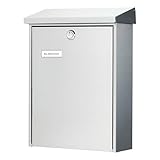 Burg Wächter Briefkasten ohne Zeitungsfach mit Namensschild, Rostfreier Edelstahl, Einwurf-Format DIN C4, Inkl. 2 Schlüssel, OSLO 3767 NI, Edelstahl