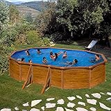 Paradies Pool® Gre Giant oval 300x500x132cm (Ø x H), Komplettset,Stahlwandbecken Holz, Poolplane in blau 0,4mm, Handlauf extra breit, inkl. Skimmer-Set und Leiter, Swimmingpool, Menge: 1 Stück