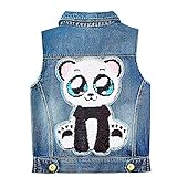 Yao Mädchen Denim Weste Frühling Herbst Pailletten Weste Mantel (Panda, 5-6 Jahre)