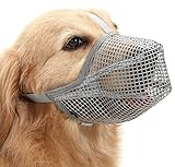 Verstellbarer, atmungsaktiver Maulkorb aus Netzstoff mit Überkopfgurt für kleine, mittelgroße und große Hunde, leichte Hundemaske, Mundschutz, verhindert Beißen, Giftköder, Bellen, Lecken und Kauen