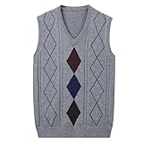 Herren-Strickwesten, Herren Pullover Ärmellos Strickweste Wollmischung Argyle V-Ausschnitt Weste Pulli Business Pullover Strickwaren Frühling Winter Wollweste Slim Fit Gestricktes Tank Tops Grau Xs