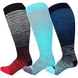 LEVSOX Kompressionsstrümpfe für Damen und Herren, breite Wade, extra groß, 15–20 mmHg, kniehohe Stützsocken für Krankenschwestern, Schwangere, Reisen, 3 Paar/Rot/Blau/Mintgrün, M