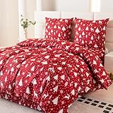 Cotton Market Bettwäsche - Baumwoll-Mikrofaser Weihnachts-Set 2-Teilig - Bettbezug 135x200 cm und Kissenbezug 70x80 cm - Weihnachtliche Eleganz, Rot und Weiß