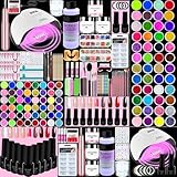 Acryl Nagelset Starterset Komplett 180 W UV/LED lampe,Acryl Nägel Starterset mit Nagelfräser/9pcs 7 ml UV NagellackSet,60 ml Acrylflüssigkeit,AcrylPulver Nails,Nageldesign Nagelset Nail Art