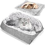 RWSRW Katzenbett, Waschbar, Katzenmatte, Weiches Katzenkissen, 2-in-1, Katzenbett, Katzenmatte, Gemütlicher Katzenkorb Für Katzen Und Kleine Hunde, 60 cm x 50 cm, Grau