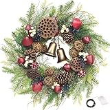 KI Store Pilze türkranz Weihnachten beleuchtet groß 65cm Vintage Wald Forest kranze mit gloken Licht Kranz Winter weihnachtskranz mit Beleuchtung für weihnachtsdeko, stechpalme deko (Vintage)