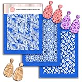 GOTO CLAY TOOLS Fliesensiebdruck-Schablonen für Polymerton, abstraktes Schmetterlingsmuster, Siebdruck für Polymerton, Ohrringherstellung, wiederverwendbare Palmblätter, Siebdruck-Schablonen SSCMB-60,