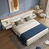 Schlafzimmer Komplett Set 180 x 200 cm, Doppelbett Bettanlage mit 2 Schubladen Nachttischen, USB/Typ-C-Anschlüsse und LED Nachttische inklusive, Holzbett (Sonoma-Eiche+Weiß(Mit Nachttisch), 180x200CM)