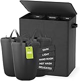 Wäschekorb Mit Deckel, 160L Extra Große Wäschekorb 3 Fächer Schmutzige Kleidung Hampers Für Wäsche Wäschesammler 3 Fächer Geteilt Für Schlafzimmer, Dunkelgrau