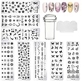 SPOKKI 10 Stück Set Nail Art Plates Stamping Stempel, Nail Template Schablone Nail Stamp und Nagelschaber Kit for Nägel Maniküre
