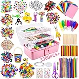 Purpledi 3300+ Stück Bastelsets für Kinder Bastelmaterial in Bastelkoffer, DIY Bastelzubehör Bastelbedarf Material Set, Basteln Geschenk für Geburtstag,Weihnachten, Bastelset Kinder ab 3 4 5 6 Jahre