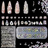 1848 Stücke strasssteine Set Glitzersteine Strasssteine Nägel Flache Selbstklebend Multi Formen 6 Größen Rund Glitzersteine 120 Unregelmäßige Schmucksteine Diamant Edelsteine für NägelHandwerk DIY
