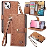 VEEMOS Handyhülle für Apple iPhone 13 Hülle Klappbar Klapphülle Schutzhülle mit Kartenfach RFID Reißverschluss Handy Tasche Leder Flip Case Cover Handytasche Frauen - Braun