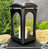 Grablaterne Grablicht Premium Massiv Guss incl Grabkerze Kerze Grabschmuck Grablampe Grableuchte Lampe Laterne Grabdeko Garten