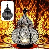 Orientalische Laterne Metall Lamis Schwarz 30cm | Marokkanisches Windlicht Gartenwindlicht | Ramadan Deko für draußen als Gartenlaterne, oder Innen als Tischlaterne