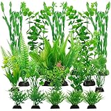 JABNOW 18 Stück Aquarium Pflanzen Deko, Künstliche Aquariumpflanzen Set, Plastikpflanzen für Aquarien, Dekoratives Aquarium mit Grünwasserpflanzen, Pflanzendekoration aus Kunststoff für Aquarien
