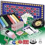 5-in-1 Super Casino Spiel-Set: Blackjack/Roulette/Craps/Texas Hold'em/Poker-Kit mit Kartenschuh + Discard Tray + 360 Chip + 8 Deck Card + Roulette Wheel + 2 Filz + Stratedgy Card + Chip Rake, Casino