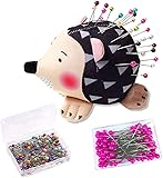 SUNHUITOY 1 Stück Nadelkissen Igel Form Pin Halter Mit 200 Stücke Bunte Kopfnadeln DIY Sewing Craft Werkzeug Nadelhalter Kissen Zubehör für Handarbeiten Nähen