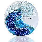 EUSTUMA Handgeblasene Glasfiguren, Kugel, Ozeanwellen, Büro-Briefbeschwerer, Glas für Schreibtisch, Heimdekoration, Sammlerstück, Aquarium-Dekoration, Bürodekoration, Ozeanliebhaber