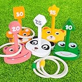 Ringwurfspiel aus Holz, Commodum Wurfspiel mit 5 Spielstäben und 5 Ringen, Ringwurfspiel Kinder Outdoor für Kinder, Gartenspiele, Indoor und Outdoor Spielspaß, Kinderspiele Draußen