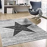 VIMODA Stern Jugendzimmer Wohnzimmer Teppich Grau Trendiger Kurzflor Teppich Stern Stylish Accessoire, Maße:80 x 150 cm