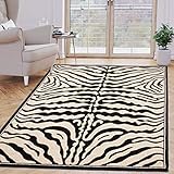 Carpeto Rugs Teppich Zebra Tierfell Optik Tiere Motiv Animal Print Zebra Muster - Bettvorleger Teppich für Wohnzimmer Schlafzimmer Esszimmer Schwarz-Weiß 80 x 150 cm