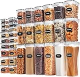 Skroam 36 Stück Kunststoffbehälter - Vorratsdosen mit Deckel - BPA-freie Müslibehälter- luftdichte Lebensmittelbehälter & Küchenorganizer zur Aufbewahrung von Müsli, Mehl, Zucker, Nudeln
