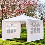 Outopee 3 x 3 m Partyzelt, Pavillon mit Seitenwand und Fenstern, Outdoor-Pavillon, Festzelt, Garten, Hochzeit, Partyzelt, wasserdicht, Terrassenüberdachung für Sonne, Regenschutz, Weiß (3 Seiten)