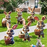 Giggleye Osterhasen Gartenstecker, 2D Ostern Werbeschilder, Ostern Hof Schild für Gartendeko, groß Osterdeko Outdoor, Ostereiersuche, frühlingsdeko draußen(35x22 cm, 6Pcs)