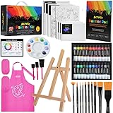 MMARTE 59-teiliges Acrylfarben-Set, komplettes Kunst-Set mit Staffelei, Leinwand-Pads, Pinsel, Rosa