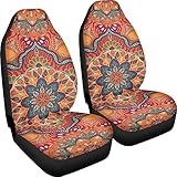 Poceacles Retro Mandala Blumen Muster Autositzbezug Hohe Rückenlehne Eimer Universal Fit Auto Sitzbezüge für Pkw LKW SUV Van Auto Sitzbezug Nur Vordersitz