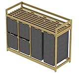 Wäschekorb 6 Fächer, Große Wäschesammler 200L Mit Korb Wäschesortierer mit 2 Wäschesäcken und 4 Stoffboxen, Laundry Basket Wäschebox Bambus Wäscheregal für Badezimmer, Schlafzimmer, Beige