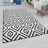 Paco Home Wohnzimmer Teppich, Rauten Muster in Pastell Farben, Moderner Boho Ethno Look, Grösse:70x140 cm, Farbe:Schwarz Weiß
