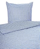 texpot Bettwäsche Garnitur 135 x 200 cm + 80 x 80 cm Landhaus 20 mm Karo blau kariert Bauern Kissenbezug Bettbezug