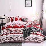 Boqingzhu Weihnachts Bettwäsche 135x200cm Rot Weiß Weihnachten Schneeflocken Punkte Rosa Wendebettwäsche Set Bettbezug und Kissenbezug 80x80cm mit Reißverschluss