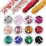 AOOWU Glitter, 12 Farben Festival Glitzer Gesicht, Halloween Schminke Make-up Glitzer Haare, Körperglitzer Festival Zubehör Glitter für Gesicht Nägel Augen Lippen Haare Körper （08）