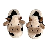 Unisex Kinder Hausschuhe Bequeme Warme Plüsch Slipper Niedliche Cow Slippers Winter Schuhe Indoor für Mädchen Frauen (weiß, Jugendliche, Damen, 32, Numerisch (von/bis), EU Schuhgrößensystem, 33, M)