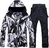 HOTIAN Herren Schneeanzug, Herren Ski Jacke und Hosen Set,Winter Warme Schnee Skifahren Sätze,für Wandern Klettern Isoliertes Snowboarden black+black L