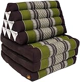 GURU SHOP Thaikissen, Dreieckskissen, Kapok, Tagesbett mit 3 Auflagen - Braun/grün, 30x50x160 cm, Asiatisches Sitzkissen, Liegematte, Thaimatte
