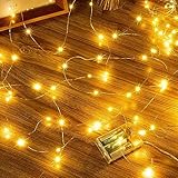 Ollny 10m Lichterkette Batterie 100 LED, Lichterketten kupferdraht Batteriebetrieben, Klein Innen Lichterkette für Schlafzimmer, Party, Hochzeit, Baum, Garten (warmweiß)