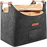 XL Brennholzkorb Filzkorb extra dicker Filz und verstärkter Griff | Faltbarer Holzkorb Filztasche als Aufbewahrungskorb für Einkauf, Holz, Zeitung oder Brennholz (Dunkelgrau)