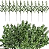 Kapokr 60 Stück Tannenzweige Künstlich Kunst Tannenzweige Grüne Künstliche Tannenzweige Wie Echt, Künstlicher Tannenzweig für Weihnachten Urlaub DIY Girlande Heim Garten Wand Dekor