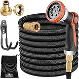 GARDEBRUK® Flexibler Gartenschlauch 22m 3fach Latexkern Vollmessing Adapter 1/2' 3/4' Zoll Wandhalterung Tasche Flexschlauch Wasserschlauch Schwarz