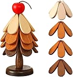 Untersetzer Holz Set für Baumkunst, 2026 Neu Weihnachtsbaum Topfuntersetzer Faltbare, 3/4 Holzuntersetzer + 1 Ständer Küchenzubehör für heiße Töpfe, Pfannen, Schüssel, Pfannenschoner