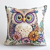 NAHUIGOOD Stickset, Kissenbezug, Eule 45X45Cm Kissenbezug, Bastelsets Für Erwachsene, Anfänger, Handstickerei-Diy-Set, Nähkissenbezug Mit Blumenmustern