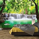 murimage Fototapete Wasserfall 3D 366 x 254cm inklusive Kleister Wald Tapete Bambus Thailand Wohnzimmer Schlafzimmer Küche