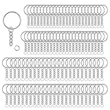 100 Stück 25mm Schlüsselanhänger Ringe Schlüsselringe mit Kette Spaltring DIY Schlüsselring Ring Bastel Set Schlüsselanhänger zum Basteln für Bastelarbeiten Schmuckherstellung | Silber