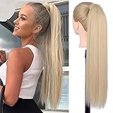 Ponytail Extensions Clip in Haarteil Pferdeschwanz Extension Blond Lang Glatt Haarverlängerunge Verlängerung Kunsthaar Natürliches Zopf Magic Paste Wrap Around Ponytail Hairpiece m27/613 071J
